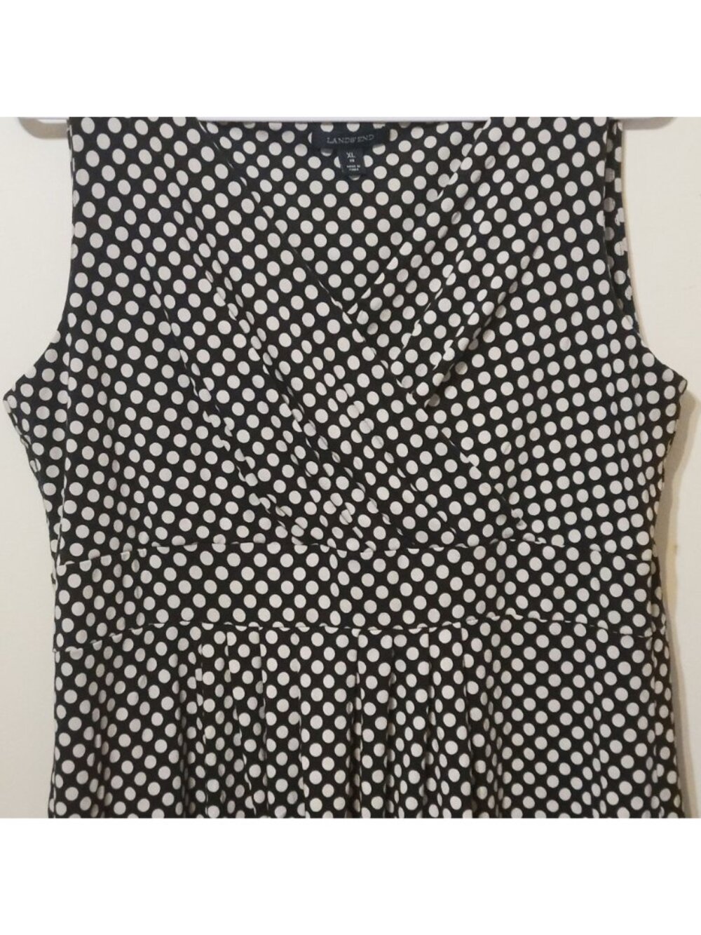 Lands End Black & White Polka Dot Sleeveless Dress XL 18 Retro Comfort Cotton Bl - Picture 4 of 13